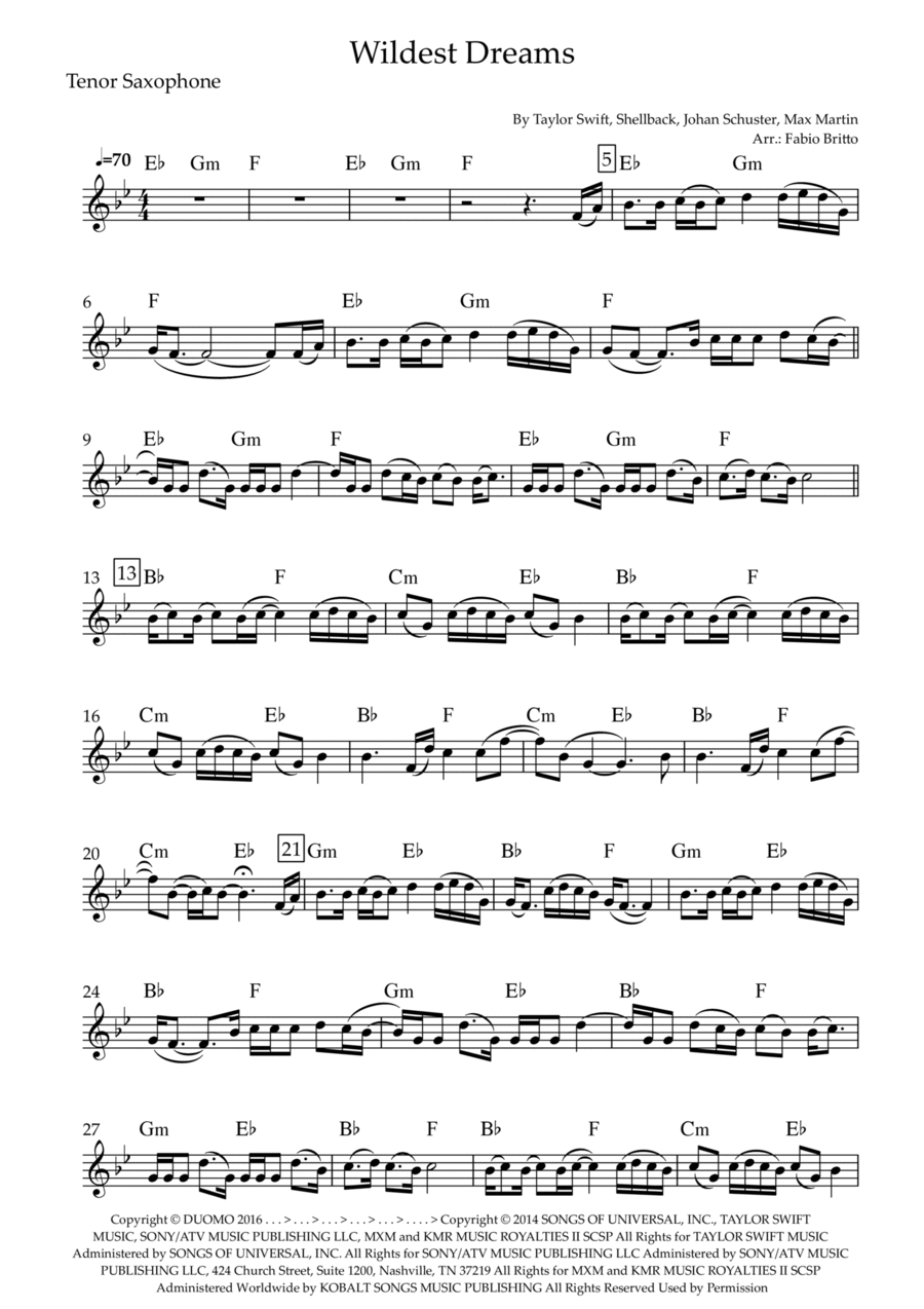 Wildest Dreams Wildest Dreams Tenor Saxophone scores gallery preview page 1
