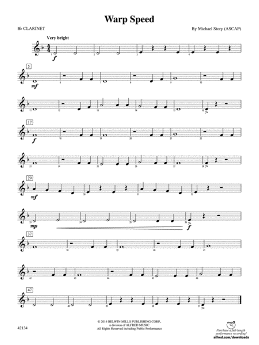 Warp Speed: 1st B-flat Clarinet Concert Band scores gallery preview page 1