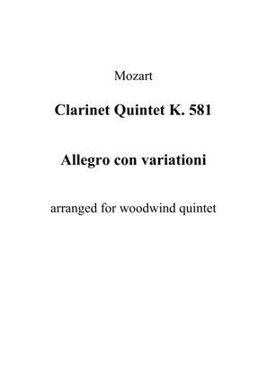 Clarinet Quintet K. 581 - Allegro con variationi (Full Score and Parts)