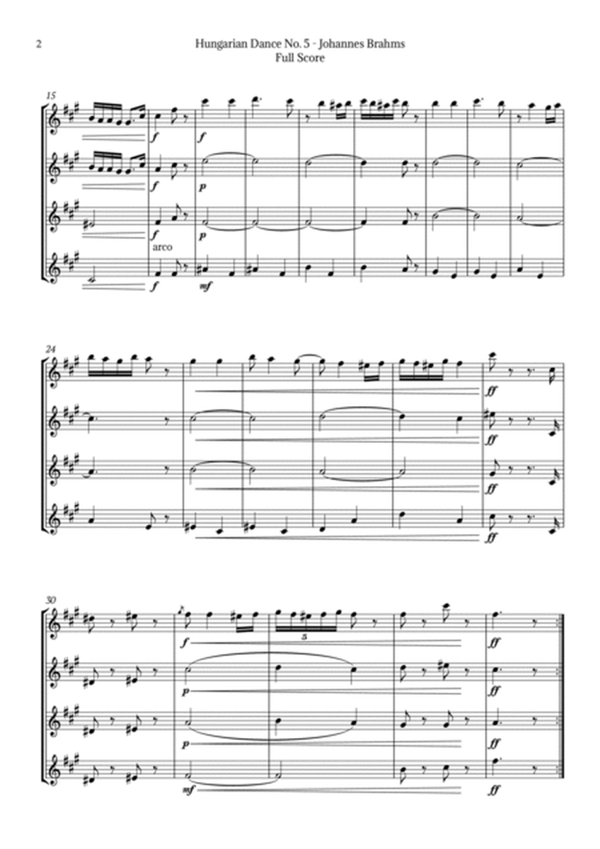 Hungarian Dance No. 5 by Brahms for Violin Quartet image number null