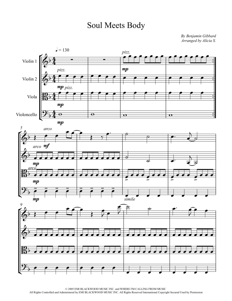 Soul Meets Body Soul Meets Body String Quartet scores gallery preview page 1