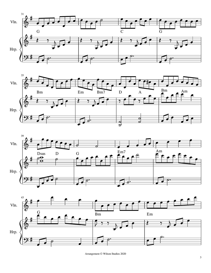 Holy, Holy, Holy--harp/violin duet String Duet scores gallery preview page 3