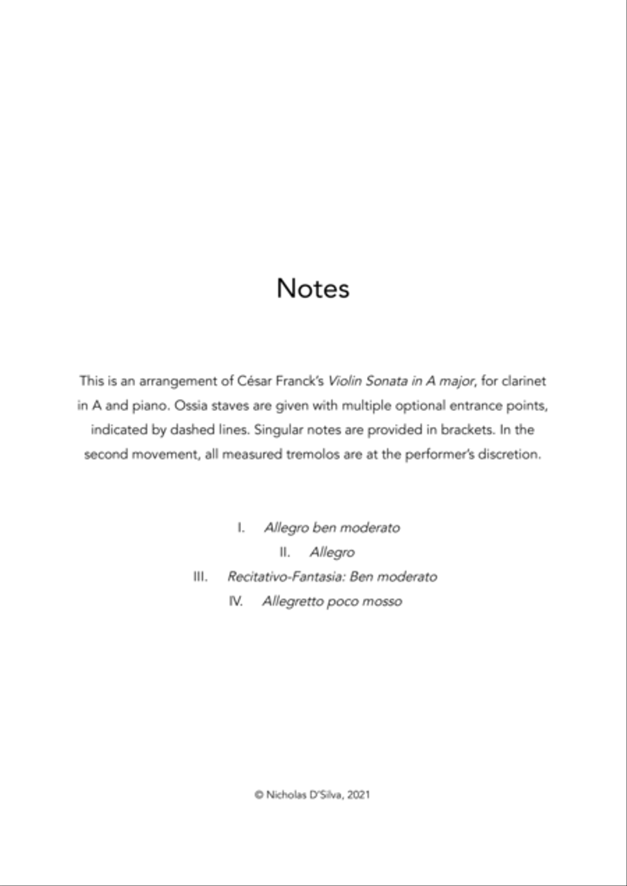 C. Franck - Violin Sonata in A major arranged for clarinet and piano (Solo Part Only) A Clarinet scores gallery preview page 2