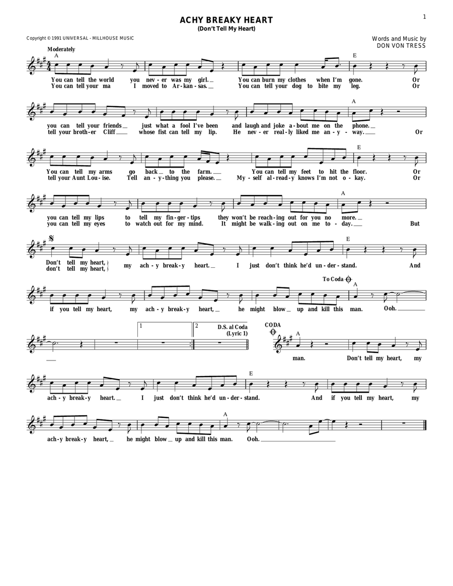Achy Breaky Heart (Don't Tell My Heart) Electric Guitar scores gallery preview page 1