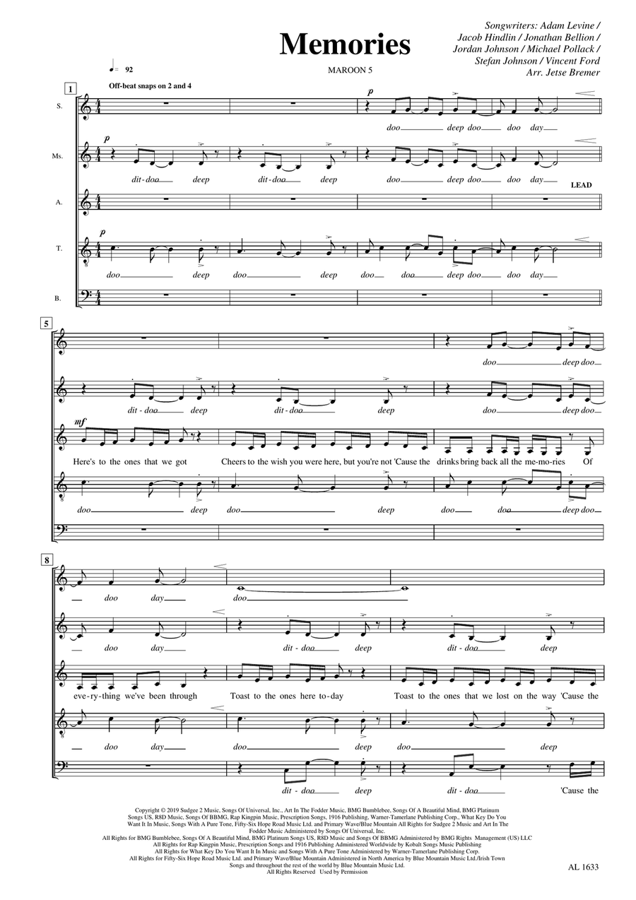 Memories Choir scores gallery preview page 1