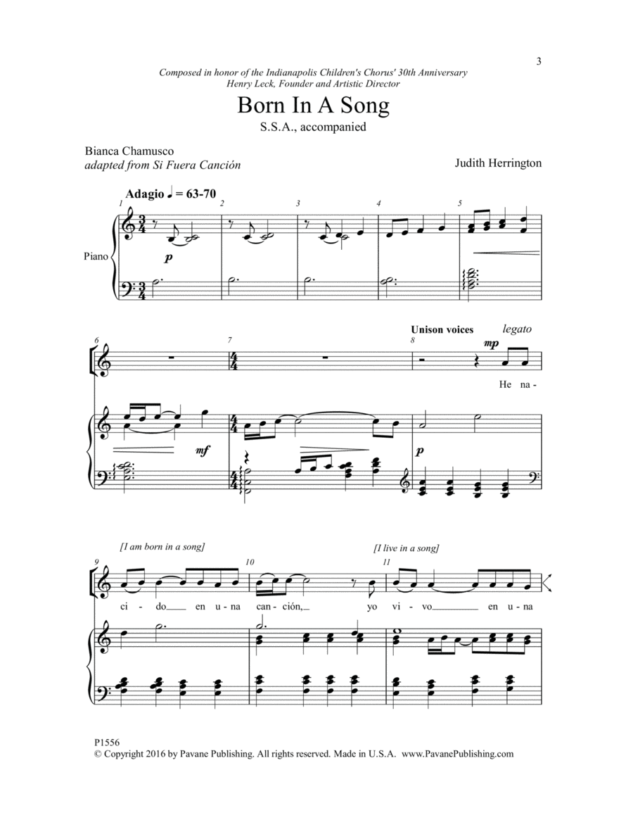 Born in a Song SSA scores gallery preview page 1