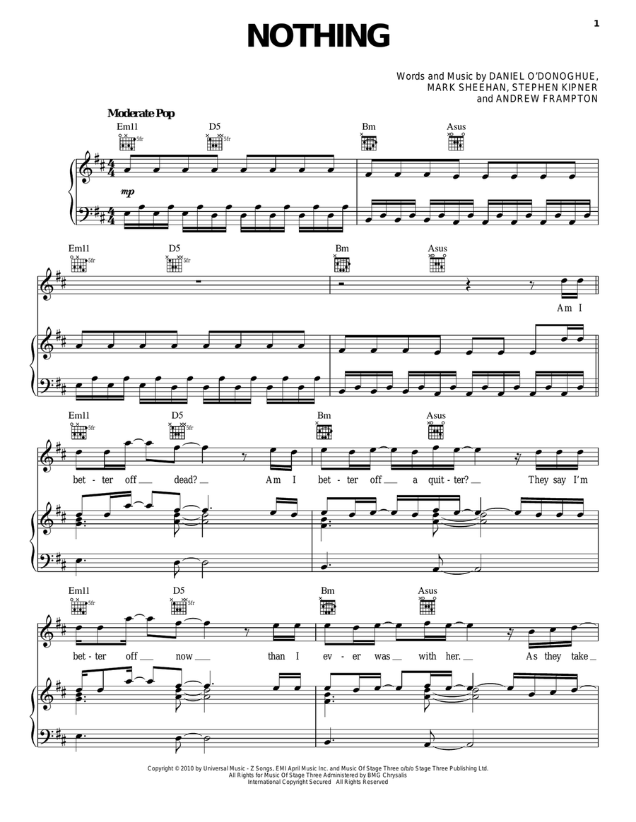 Nothing Piano, Vocal, Guitar scores gallery preview page 1