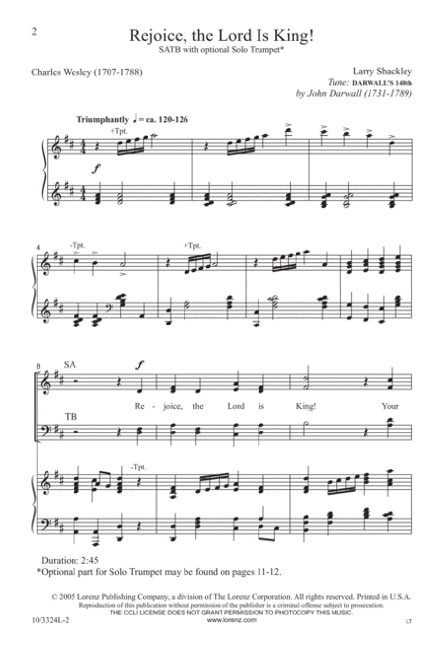 Rejoice, the Lord Is King! 4-Part scores gallery preview page 2