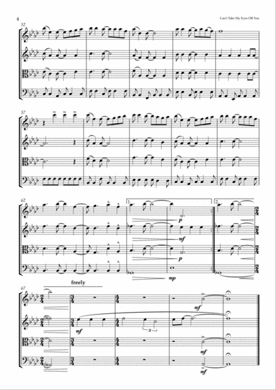 Can't Take My Eyes Off Of You String Quartet scores gallery preview page 4