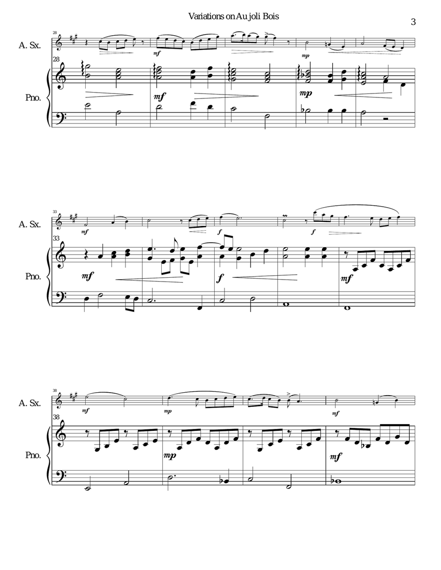 Variations on au Joli Bois for alto saxophone and piano Alto Saxophone scores gallery preview page 3