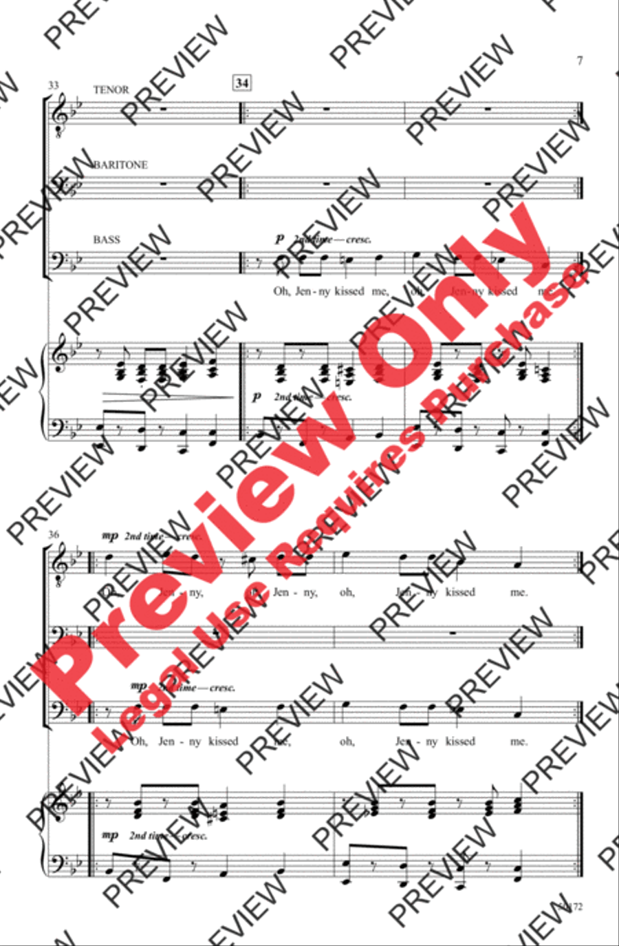 Jenny Kissed Me Men's Choir scores gallery preview page 7