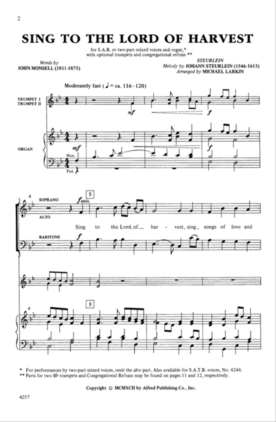 Sing to the Lord of Harvest 3-Part scores gallery preview page 2