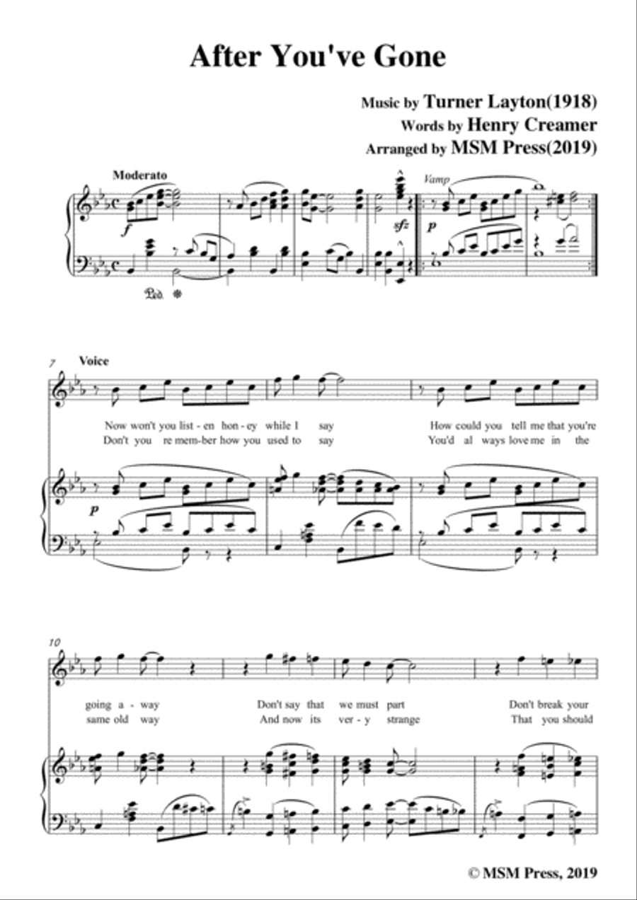 Turner Layton-After You've Gone,in E flat Major,for Voice and Piano Voice Solo scores gallery preview page 3