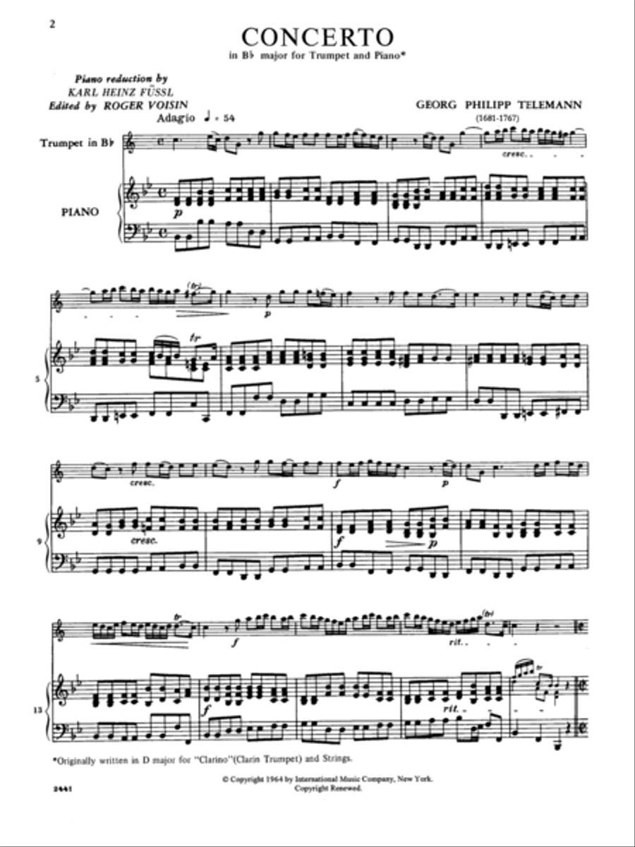 Concerto in B flat major (orig. in D for Clarino) Trumpet Solo scores gallery preview page 2
