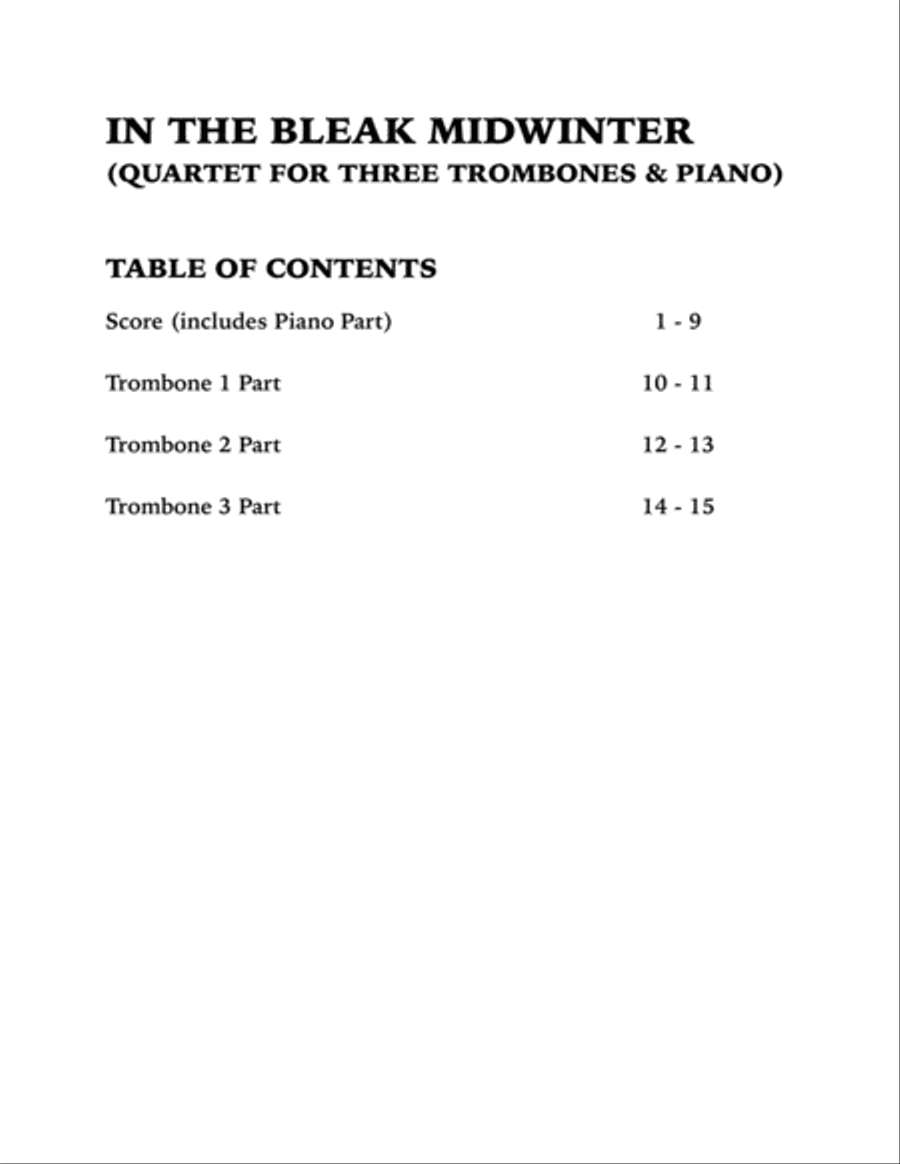In the Bleak Midwinter (Quartet for Three Trombones and Piano) Small Ensemble scores gallery preview page 4