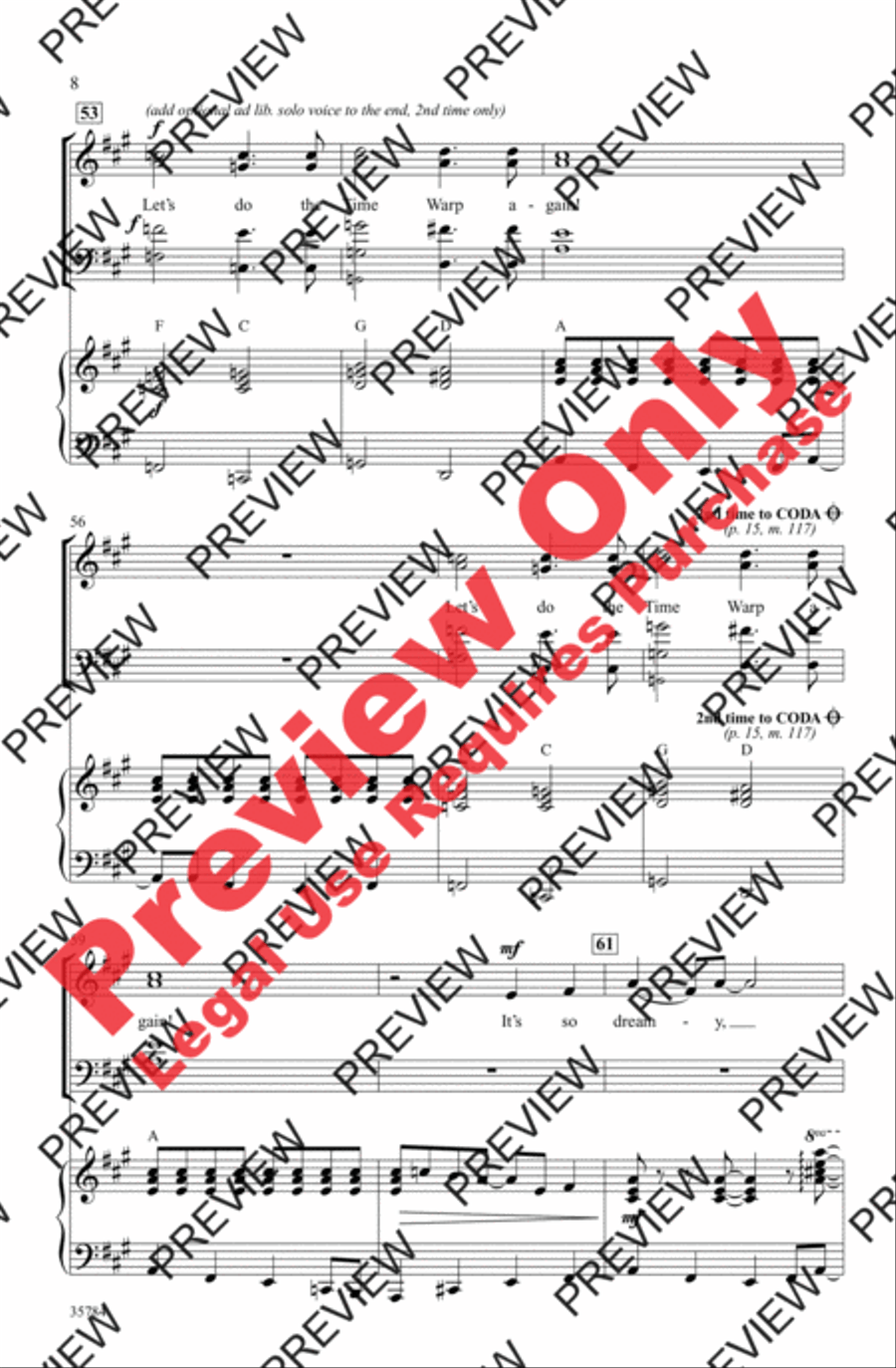 The Time Warp (from The Rocky Horror Picture Show) 4-Part scores gallery preview page 8
