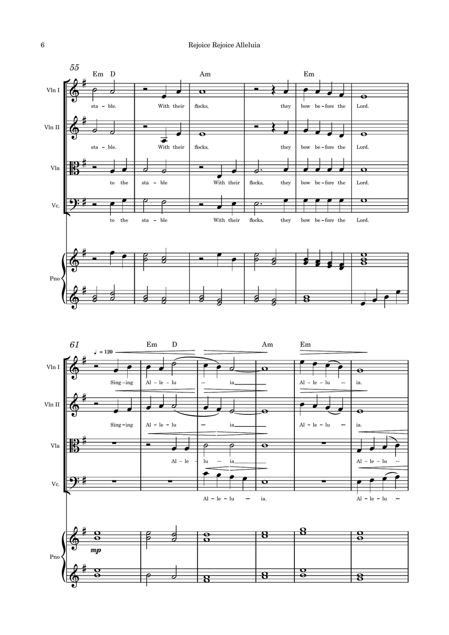 Rejoice Rejoice Alleluia (A Baby Boy Was Born) strings quartet with optional piano & with part pages Piano Quartet scores gallery preview page 6