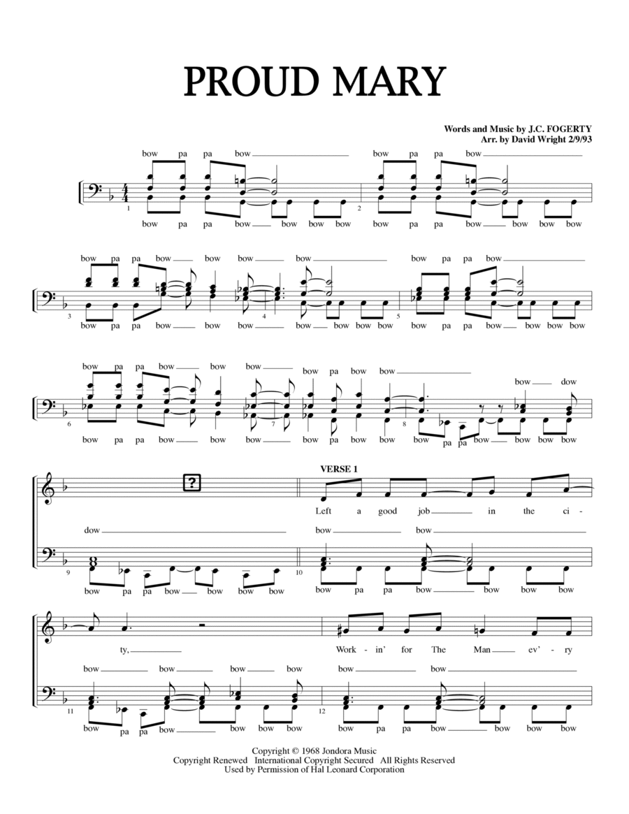 Proud Mary A Cappella scores gallery preview page 1