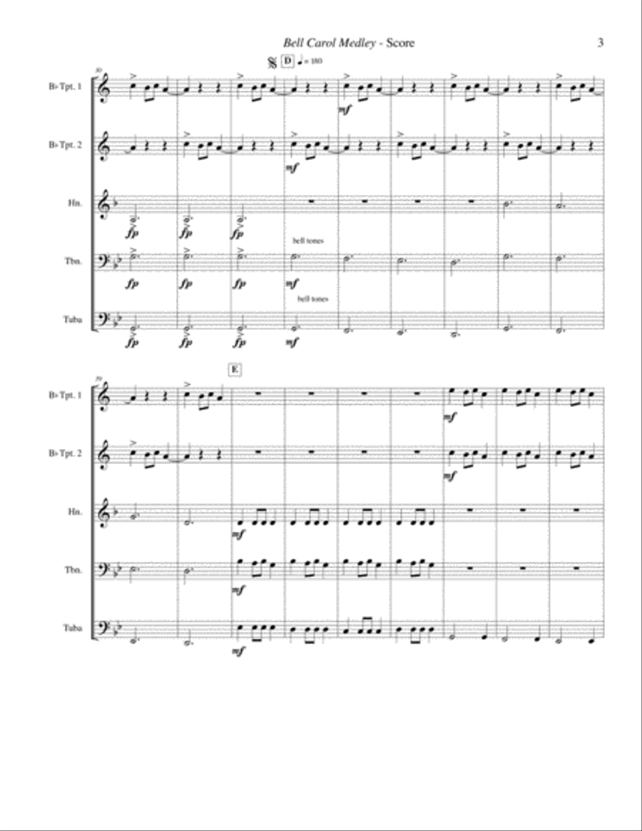 Bell Carol Medley (The Bells of Christmas) - Brass Quintet Brass Quintet scores gallery preview page 3