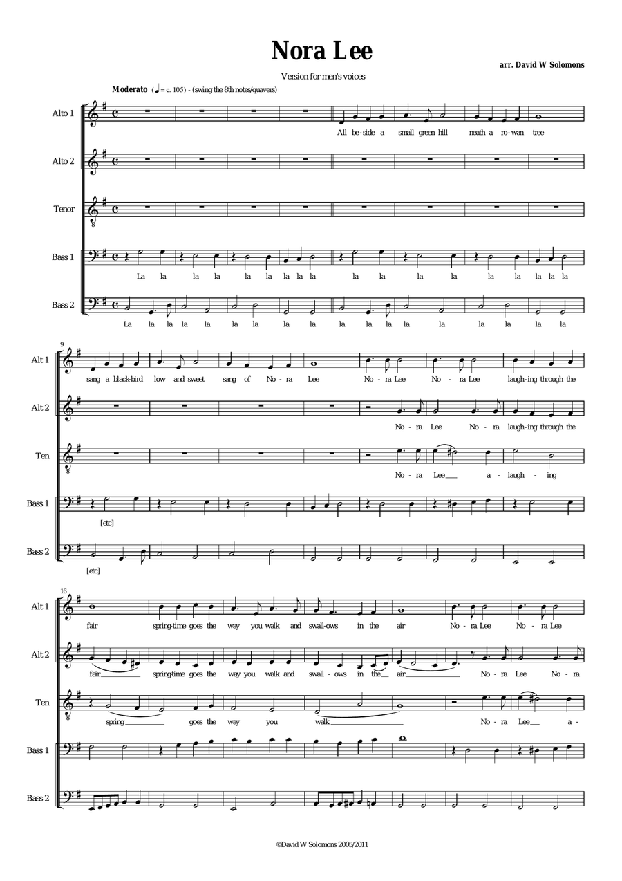 Nora Lee (or Aura Lea) for men's voices Choir scores gallery preview page 1