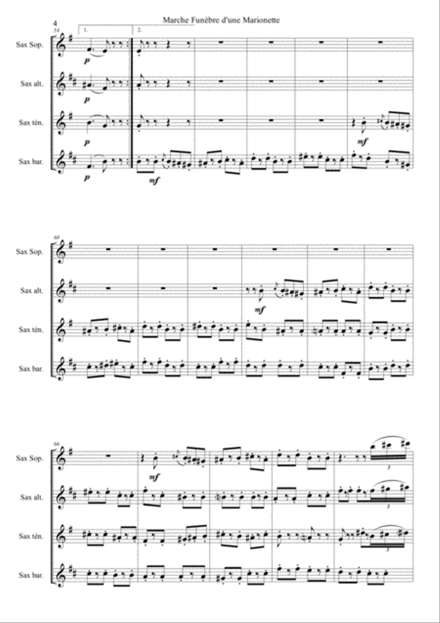 Funeral March of a Marionette - Ch Gounod for SAX Quartet (SATB) Saxophone Quartet scores gallery preview page 4