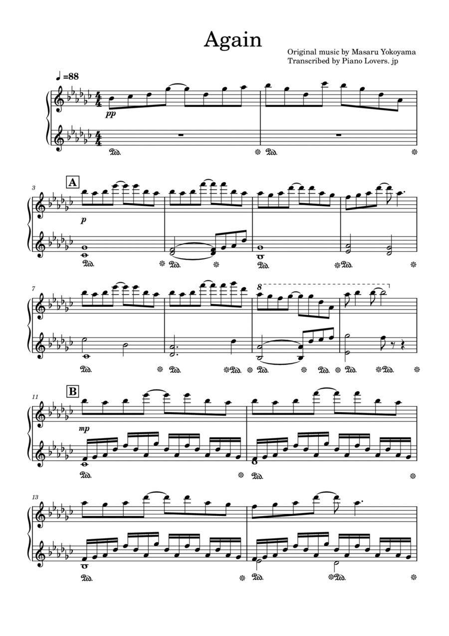 Again From Your Lie In April Piano Solo scores gallery preview page 1