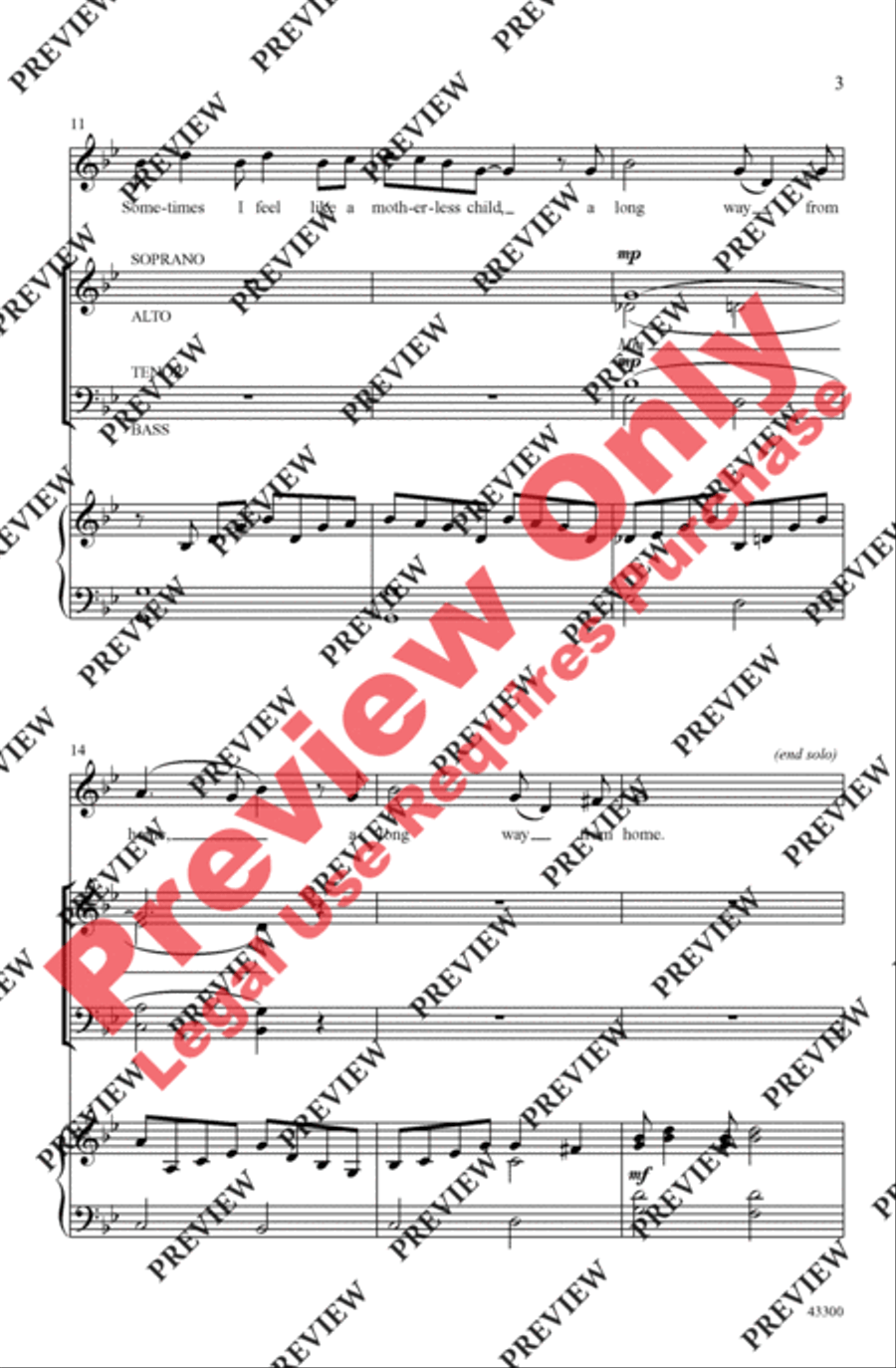 Sometimes I Feel Like a Motherless Child 4-Part scores gallery preview page 3