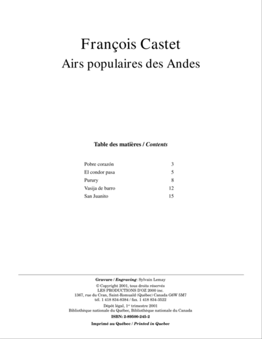 Airs populaires des Andes Guitar Ensemble scores gallery preview page 1