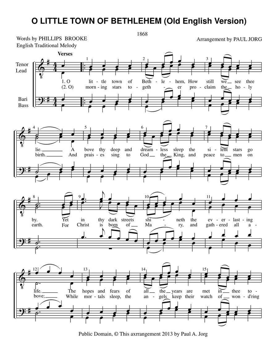 O Little Town Of Bethlehem (Old English Version) TTBB scores gallery preview page 1