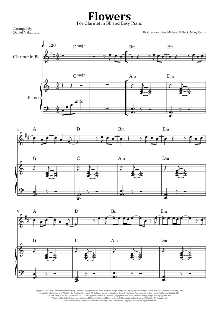 Flowers B-Flat Clarinet scores gallery preview page 1