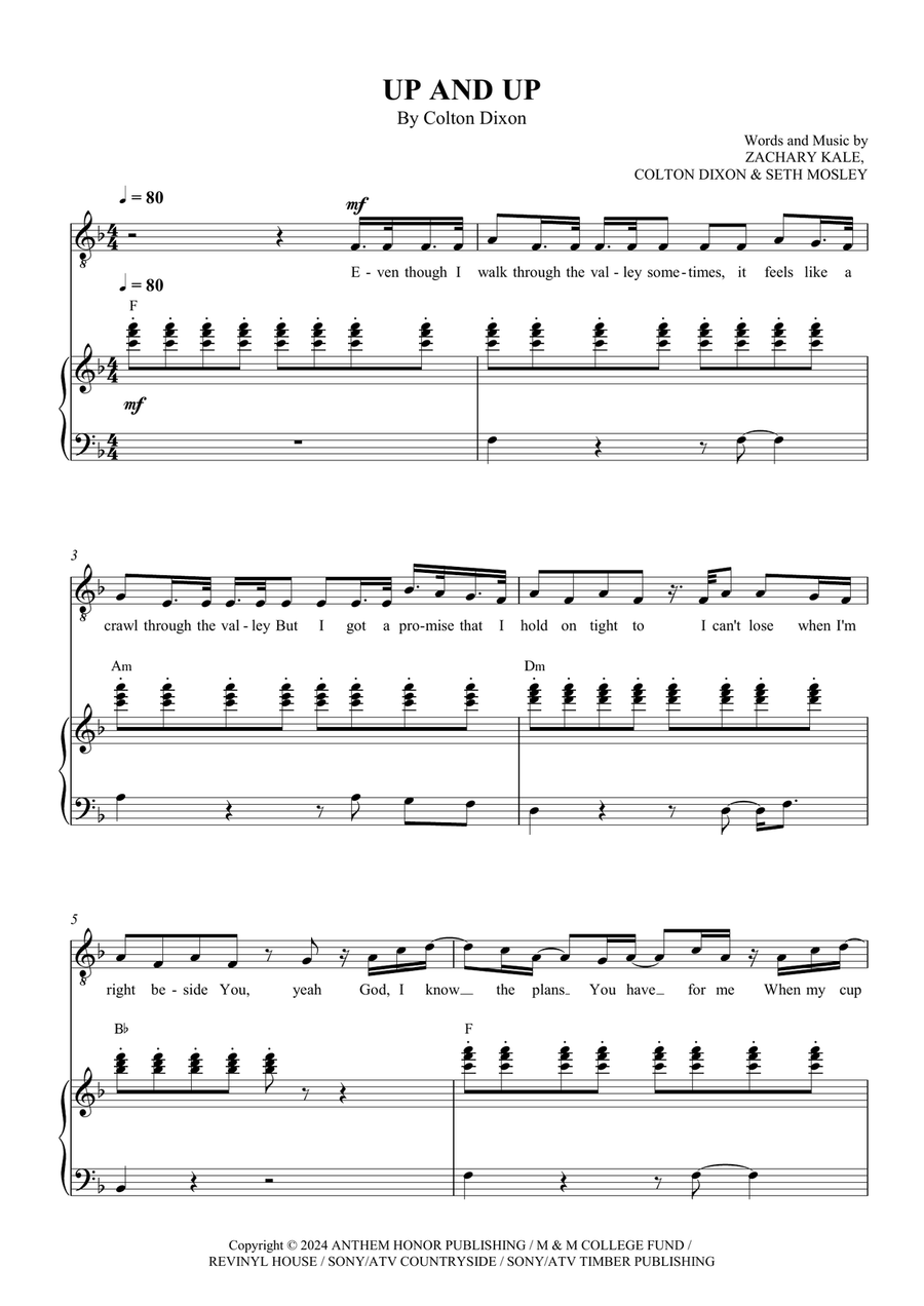 Up And Up Piano, Vocal, Guitar scores gallery preview page 1