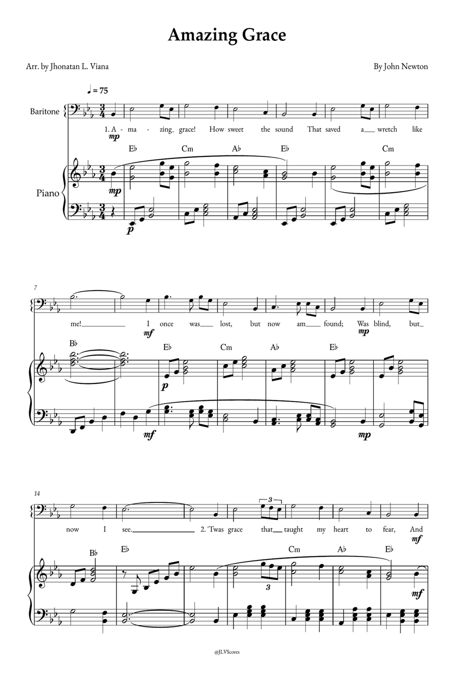 Amazing Grace Piano, Vocal scores gallery preview page 1