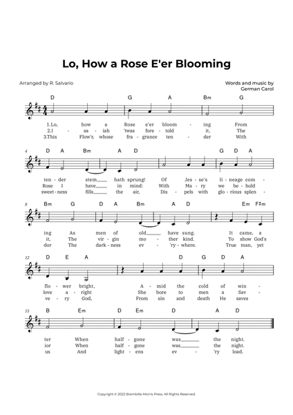 Lo, How a Rose E'er Blooming (Key of D Major) image number null