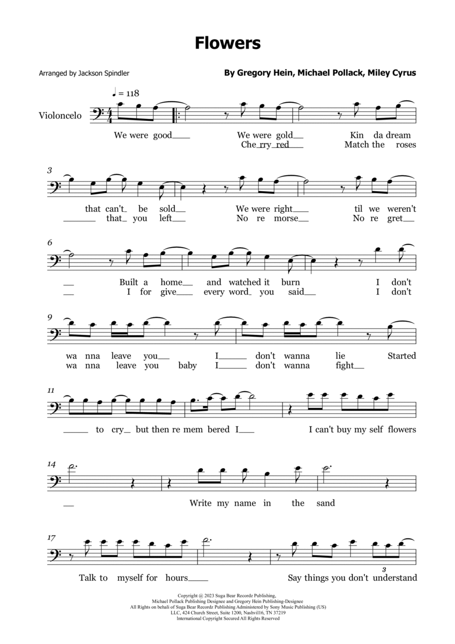 Flowers Cello Solo scores gallery preview page 1