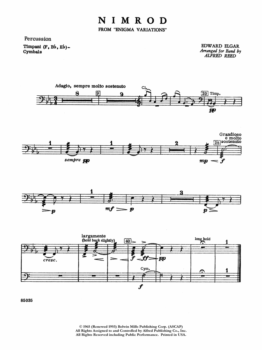 Nimrod (from Elgar's Variations): 1st Percussion