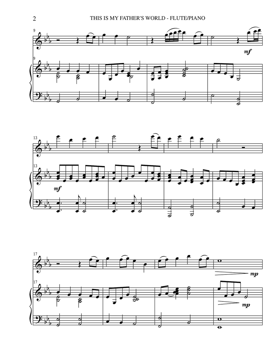 THIS IS MY FATHER'S WORLD (Flute Piano and Flt Part) Flute scores gallery preview page 2