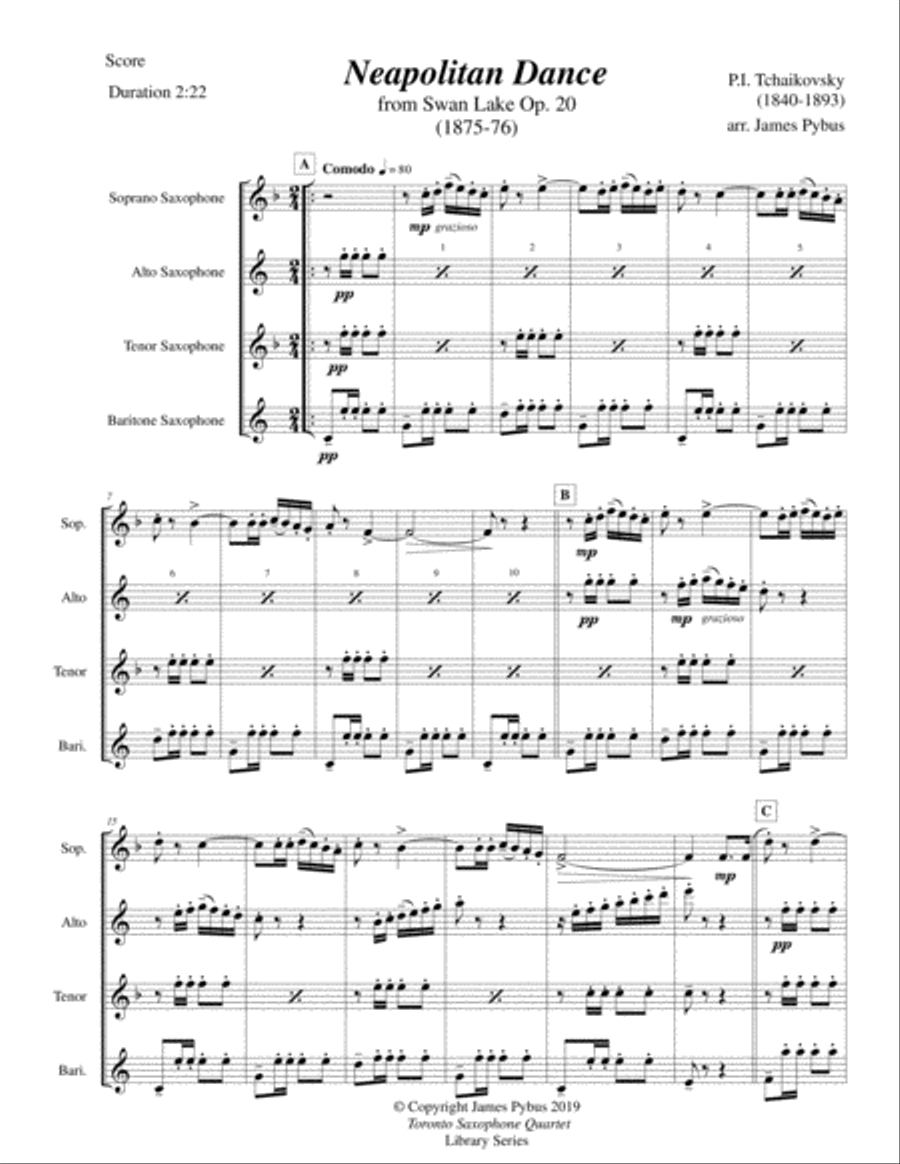 Neapolitan Dance from Swan Lake Saxophone Quartet scores gallery preview page 3