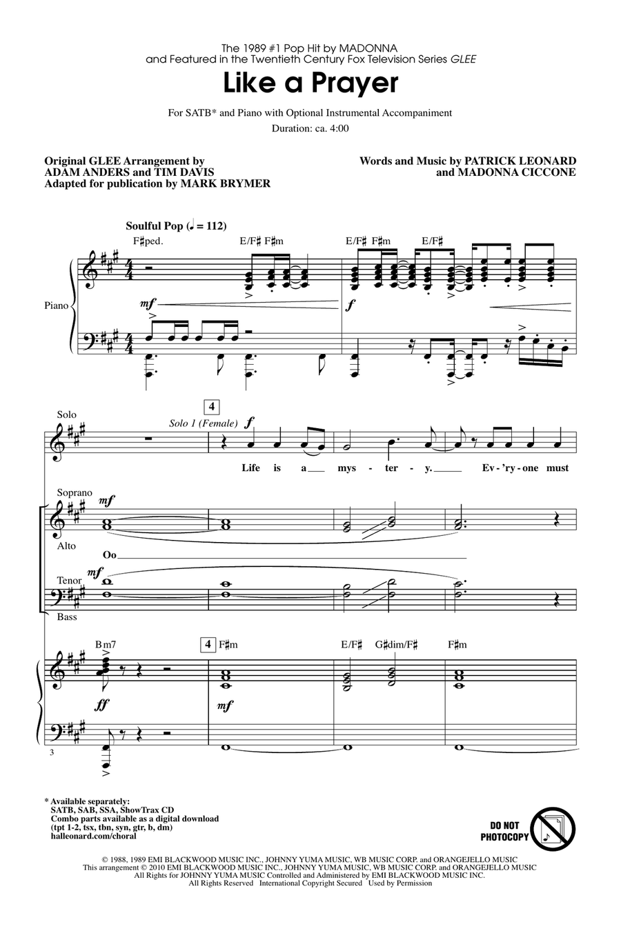 Like A Prayer 4-Part scores gallery preview page 1