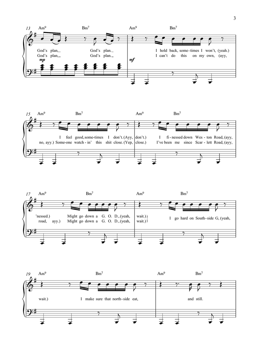 God's Plan Easy Piano scores gallery preview page 3