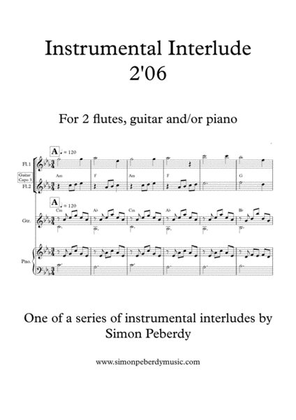 Melodious Instrumental Interlude 2'06 in Cmin for 2 flutes, guitar and/or piano by Simon Peberdy image number null