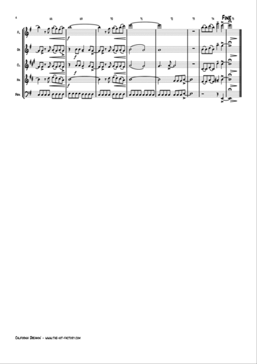 California Dreamin' Woodwind Quintet scores gallery preview page 5