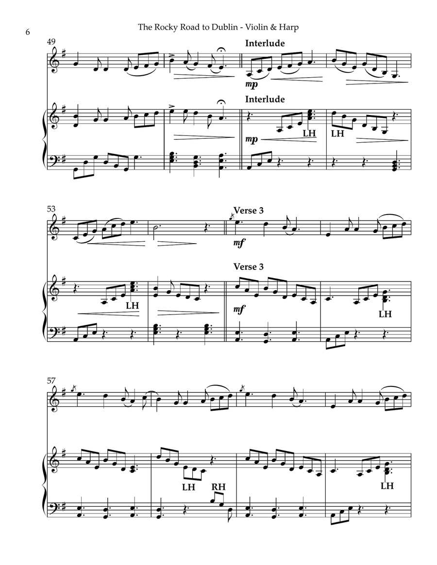The Rocky Road to Dublin, Duet for Violin & Harp