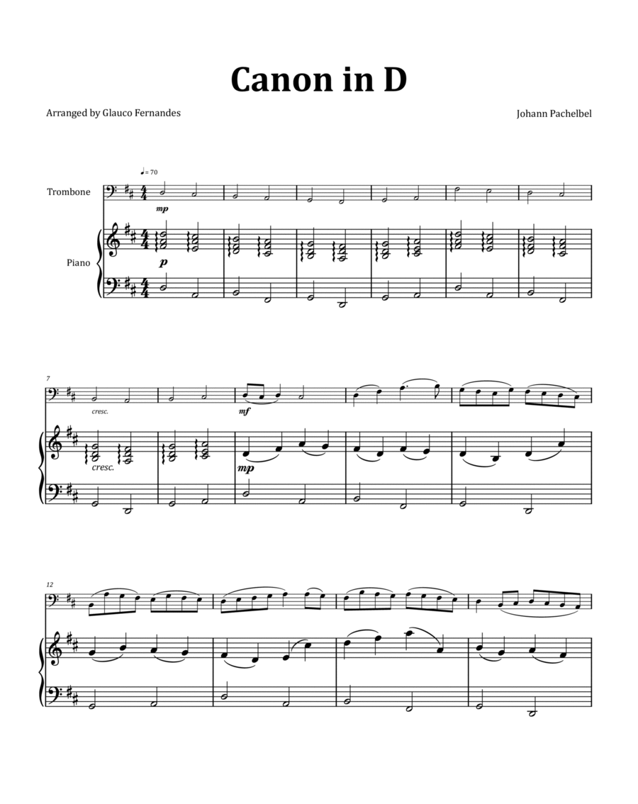 Canon by Pachelbel - Trombone & Piano image number null