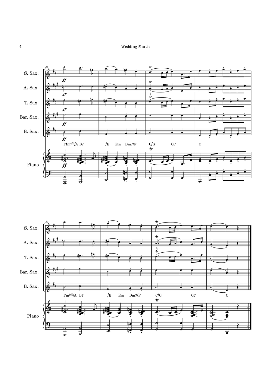 Wedding March Saxophone Quintet scores gallery preview page 4