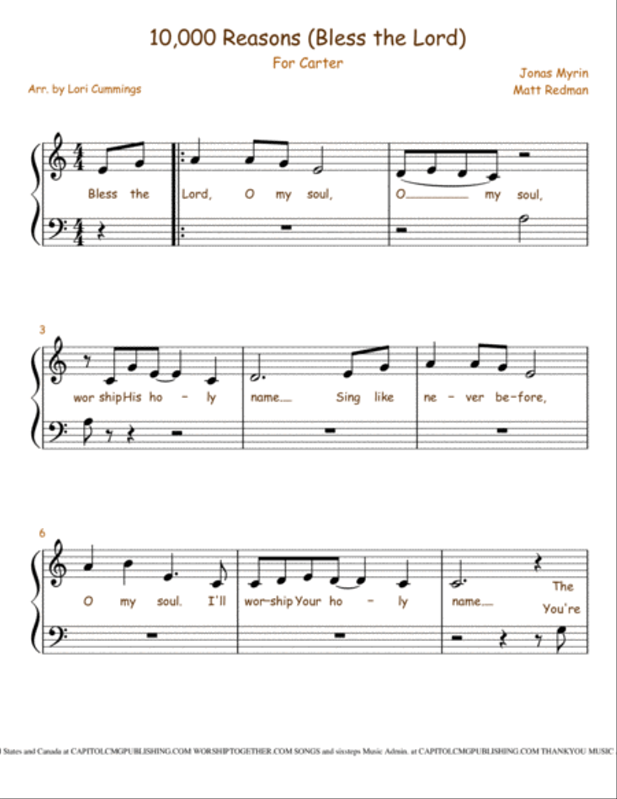 10,000 Reasons (Bless The Lord) Easy Piano scores gallery preview page 2
