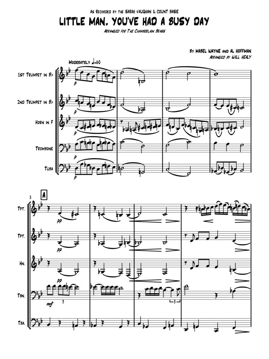 Little Man You've Had A Busy Day Brass Quintet scores gallery preview page 1
