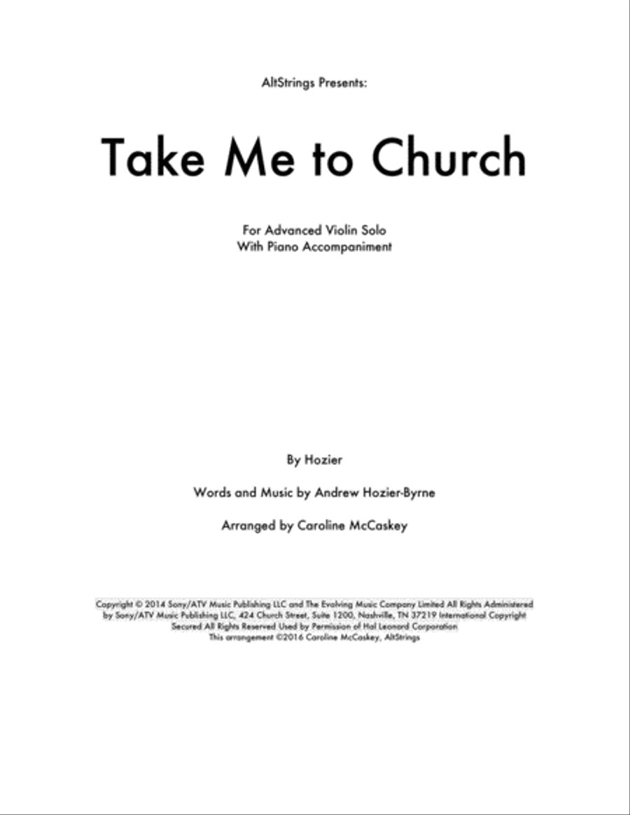 Take Me To Church Violin Solo scores gallery preview page 1