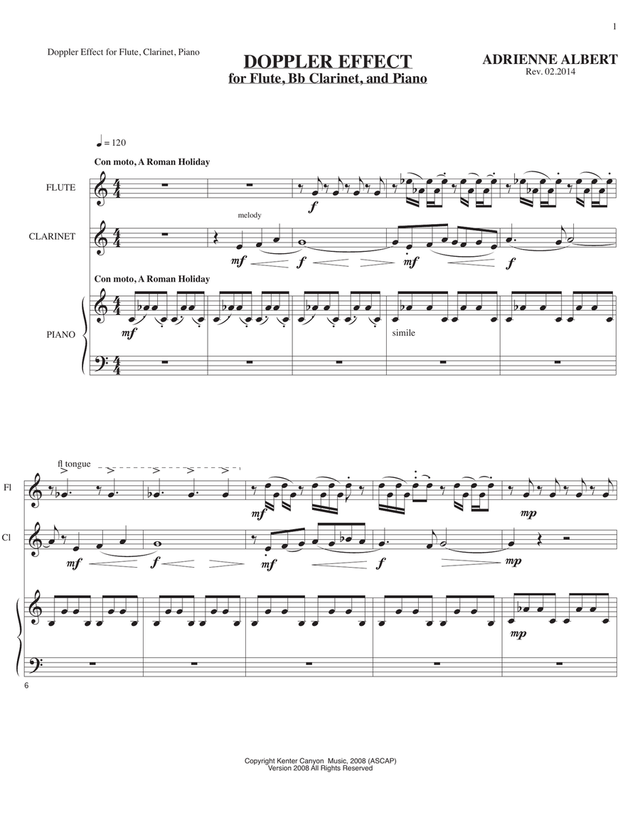 DOPPLER EFFECT for Flute, Bb Clarinet, and Piano Small Ensemble scores gallery preview page 1