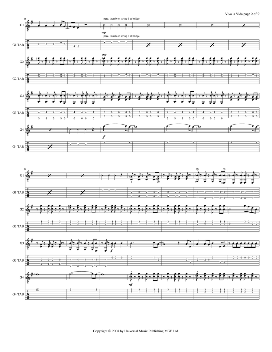 Viva La Vida Guitar Ensemble scores gallery preview page 3