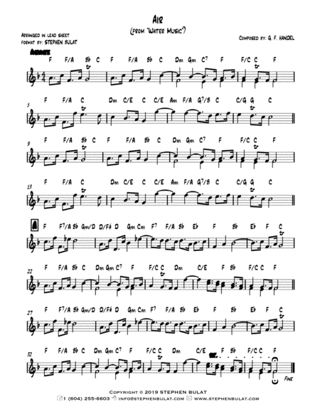 Water Music (Selections) - Lead sheet (melody & chords) in original keys